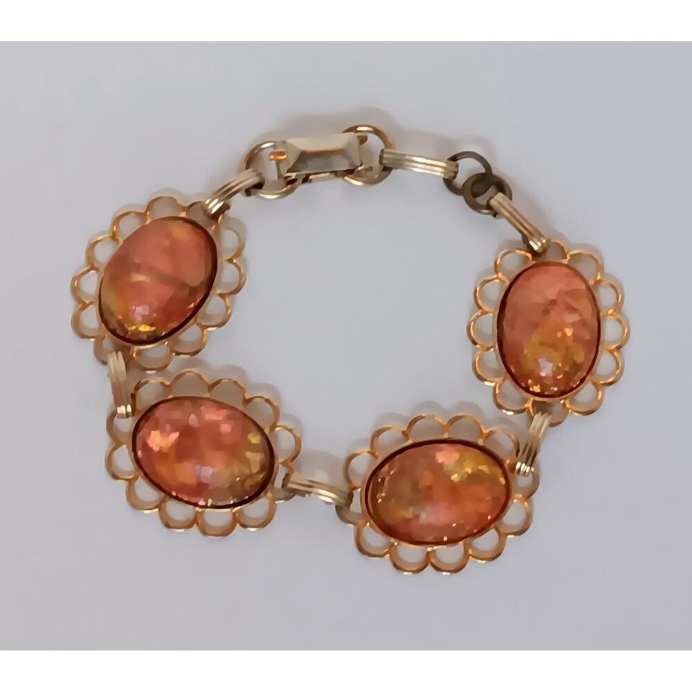 Vintage Goldtone Foiled Lucite Statement Bracelet 6.5 in